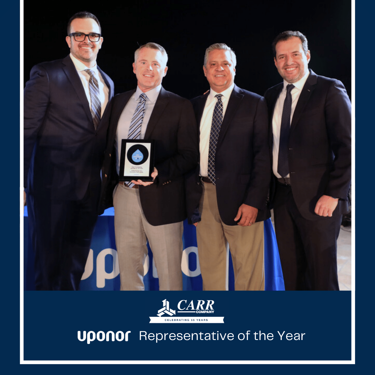 CARR COMPANY WAS NAMED UPONOR’S REPRESENTATIVE OF THE YEAR